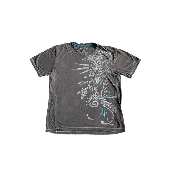 Y2K Marc ecko grey skull affliction, styled V-neck T-shirt, size 2X - Picture 1 of 6